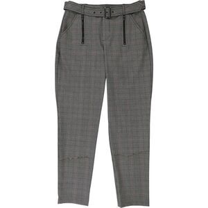 GUESS Womens Belted Plaid Straight Leg Casual Pants, Grey, 6, DM